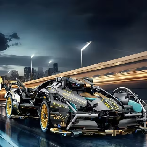 2024 Black V12 Block Roadster RC Tech Racer 1:14DIY Roadster building block assembly Block car toy birthday gift 1280 granule