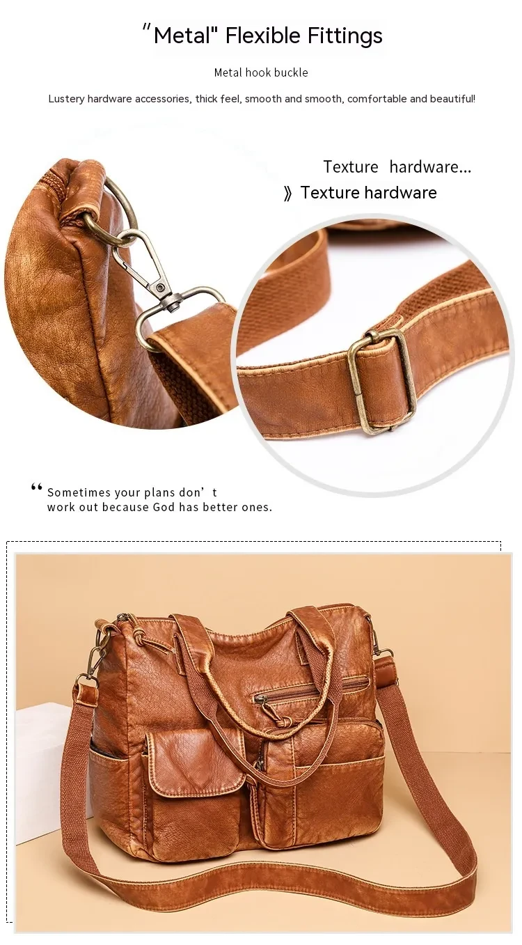 Stylish Retro Minimalism Handbag Women's Casual And Lightweight Washed Leather All-match Shoulder Bag