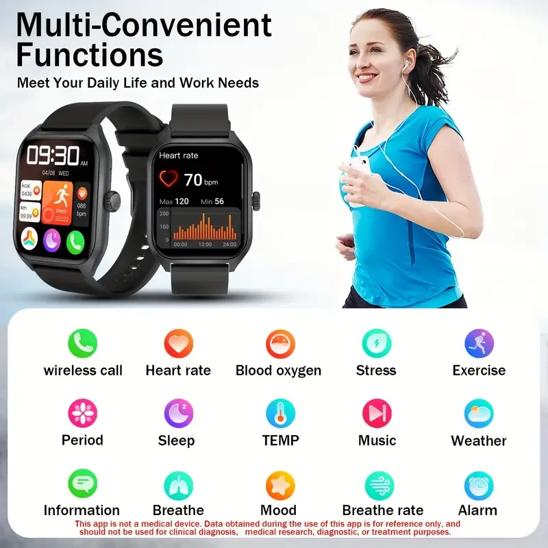 1.96" Smart Watch with Body Temp and Sleep Monitor - Wireless Call, Fitness Tracker with 100+ Sports Modes
