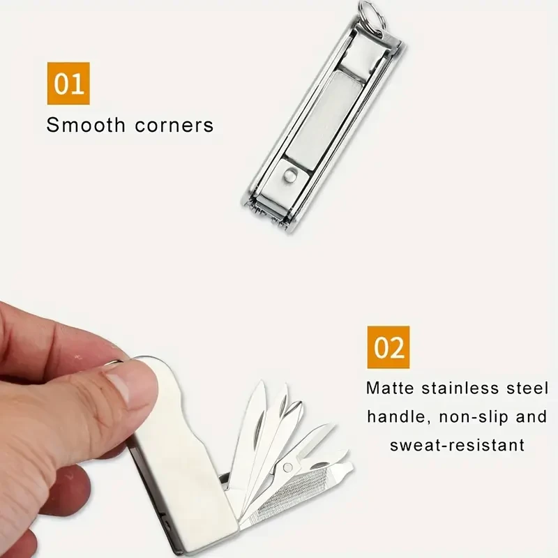 Stainless Steel Multi-Tool Keychain - Portable Travel Nail Clipper, File, Fruit Knife, Scissors, Screwdriver & Bottle Opener Combo - EDC Design for Keys & Bag