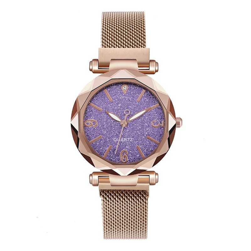 Simple Rose Gold Mesh Belt Magnetic Quartz Wrist Watch