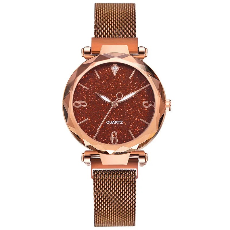 Simple Rose Gold Mesh Belt Magnetic Quartz Wrist Watch