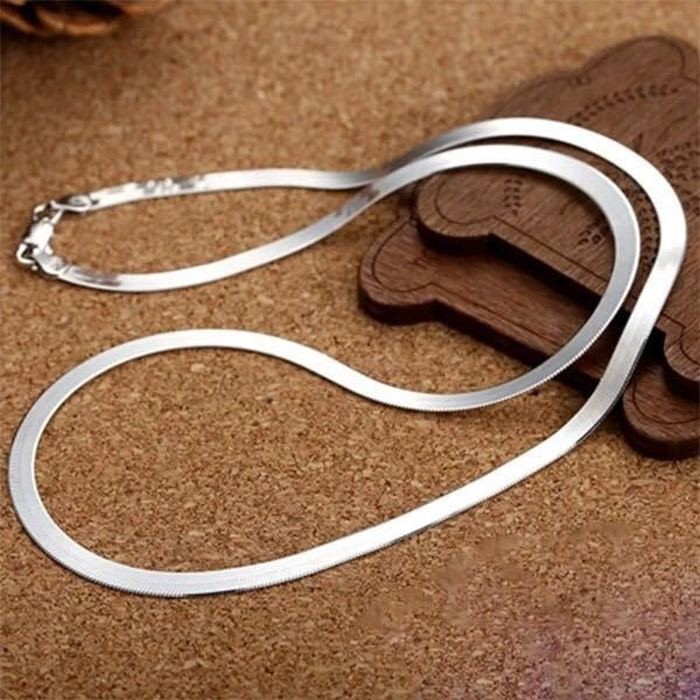 925 Sterling Silver 18K Gold 4MM Flat Chain Necklace