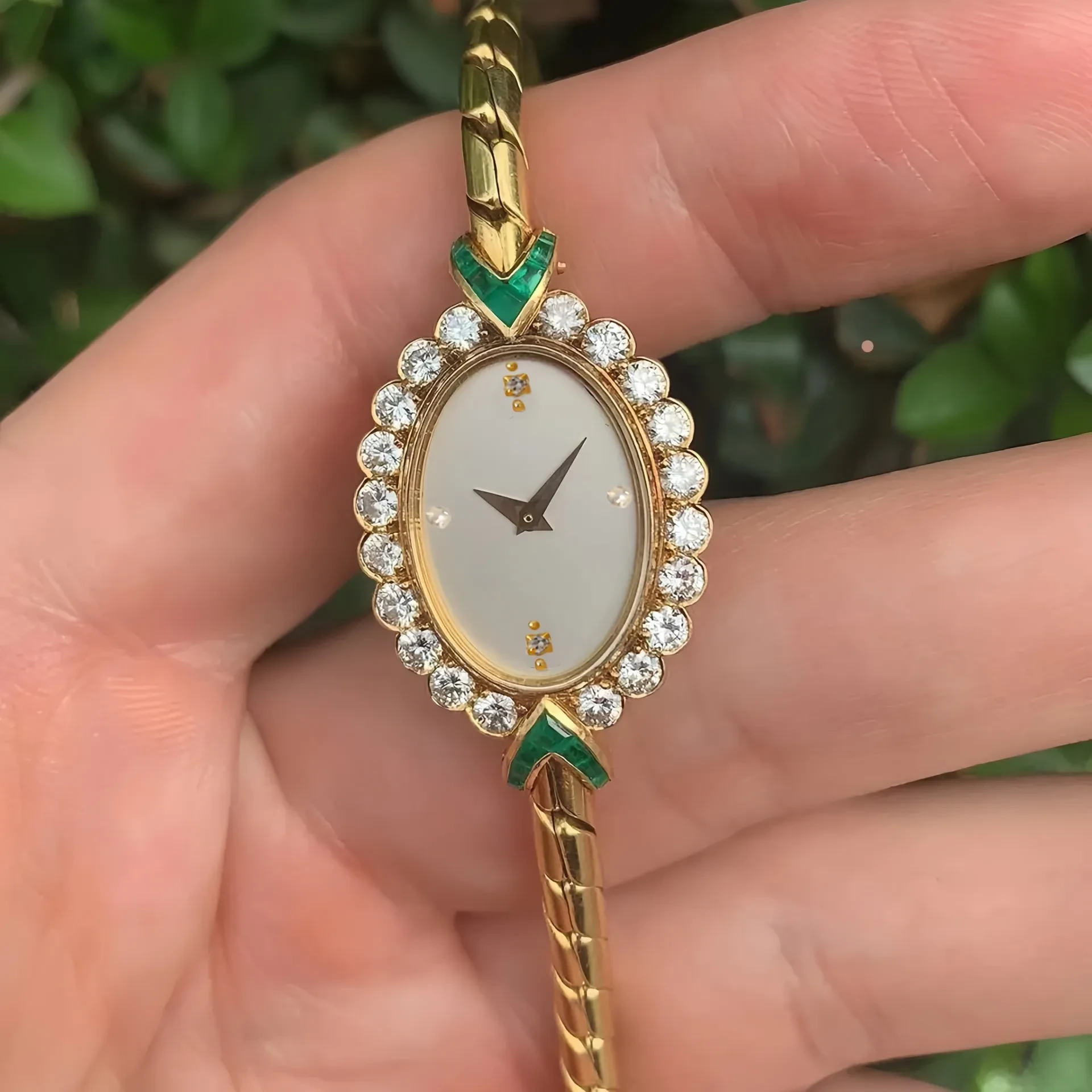 European Small Gold Womens Watch  Handmade Rhinestone Inlaid Antique Style