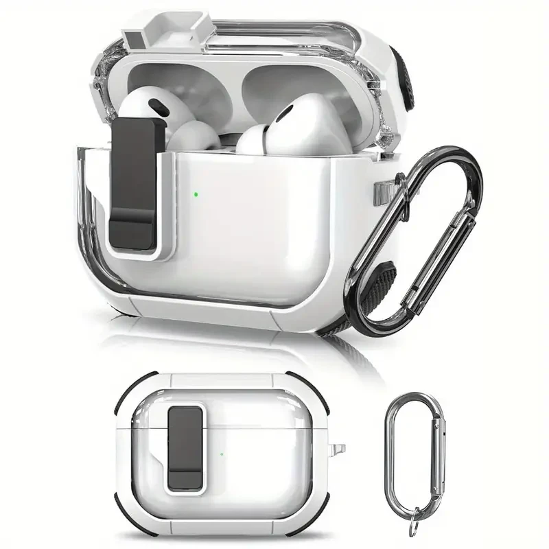 For AirPods Case with Magnetic Latch, TPU Protective Cover with Secure Lock Clip, Scratch-Resistant Earbud Holder with Carabiner for AirPods 1/2/3/4 Pro, Ideal Gift for Couples