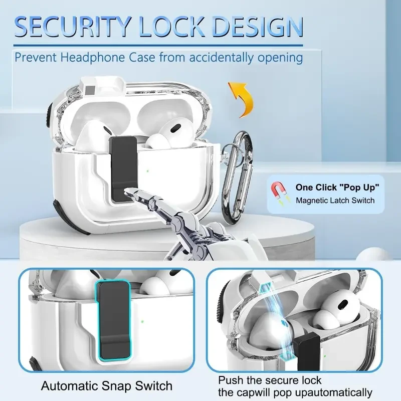For AirPods Case with Magnetic Latch, TPU Protective Cover with Secure Lock Clip, Scratch-Resistant Earbud Holder with Carabiner for AirPods 1/2/3/4 Pro, Ideal Gift for Couples