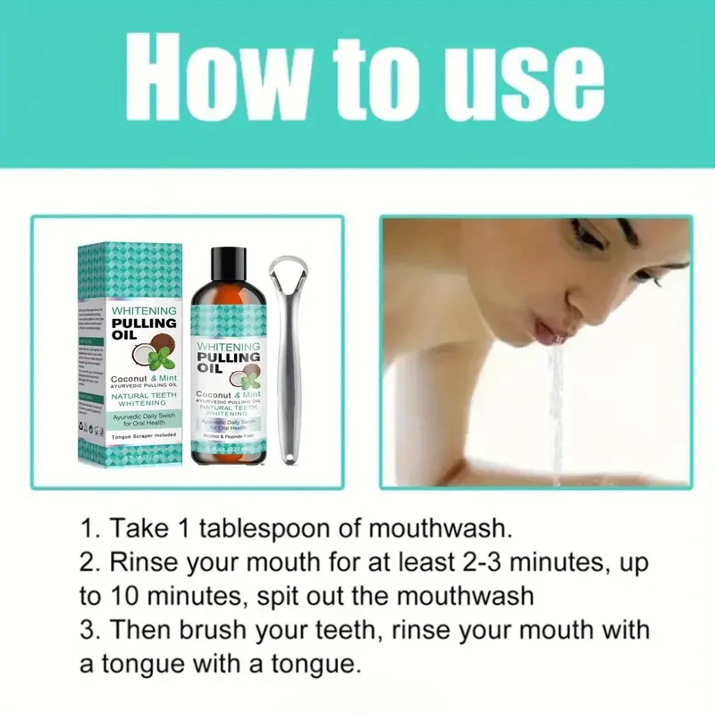 Whitening Pulling Oil: Coconut & Mint Ayurvedic Pulling Oil for Natural Teeth Whitening
