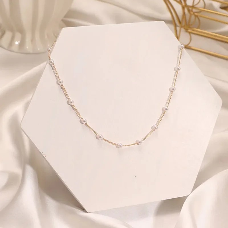 Womens Korean Style Pearl Choker Necklace