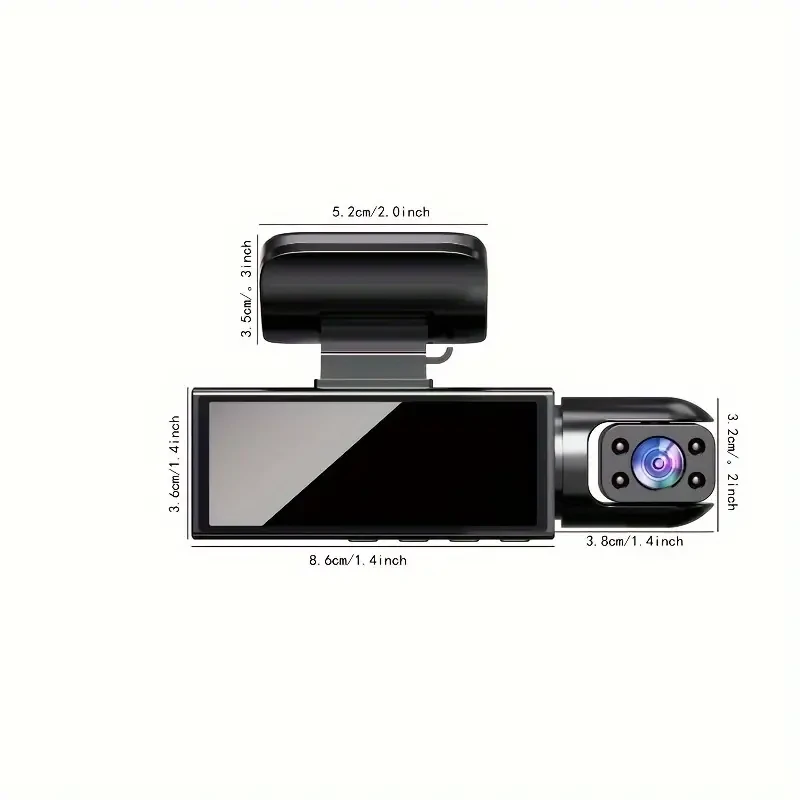 Dual Dash Cam Infrared Night Vision, Dual Channel 1080P Front And Inside, Wide Angle Car DVR Camera With 8.03 Cm IPS Screen, 24hr Motion Sensor Parking Mode, Loop Recording (Without 32G Card)