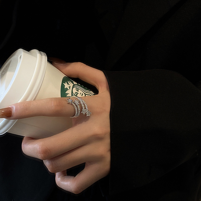 Multi Layer Micro-inlaid Five-pointed Star Zircon Ring