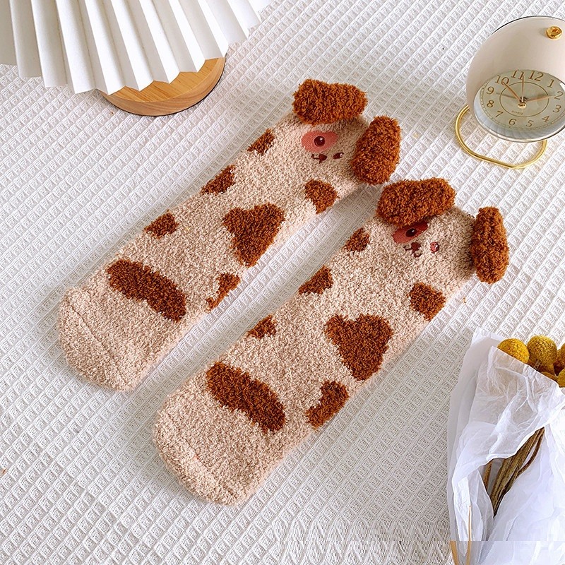 Coral Fleece Thickened Warm Women's Mid-tube Sleeping Socks
