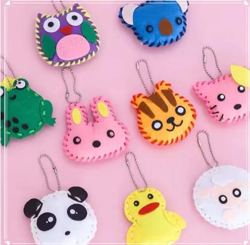 10Pcs/lot Handcraft Toys for Children Non-woven Fabric DIY Handmade Pink Bag Keychain Ornaments Arts Crafts Kits Creative Toy
