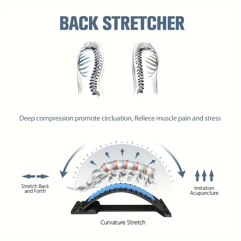 Back Stretcher for Lower Back Pain Relief - 3 Level Adjustable Lumbar Back Cracker Board and Massager