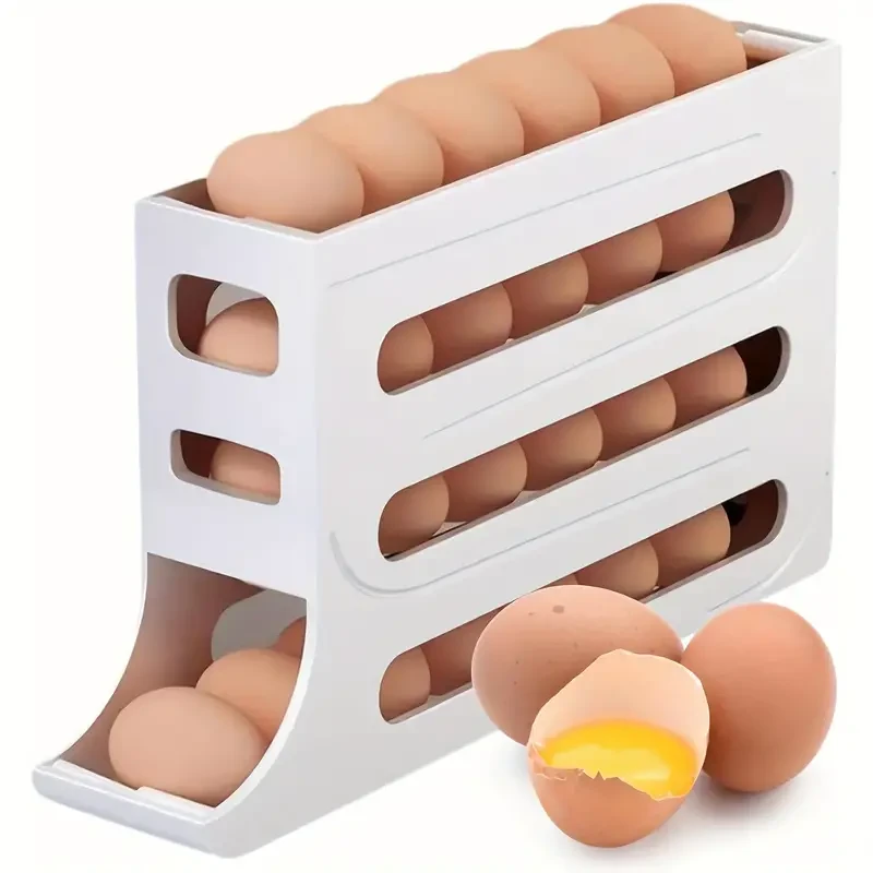 Automatic Rolling Egg Rack - Space-Saving Kitchen Egg Organizer and Dispenser