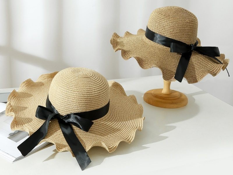 Brown - Women Lady Sun Straw Hat Wide Brim Floppy Derby Summer Beach Cap