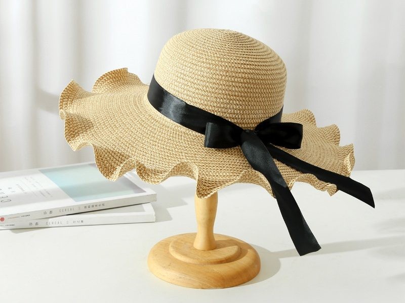 Brown - Women Lady Sun Straw Hat Wide Brim Floppy Derby Summer Beach Cap