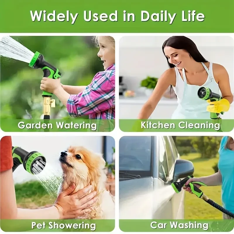 100ft Expandable Garden Hose - Thickened Flexible Water Hose with 10 Function Nozzle and 3/4" Leakproof Brass Connectors