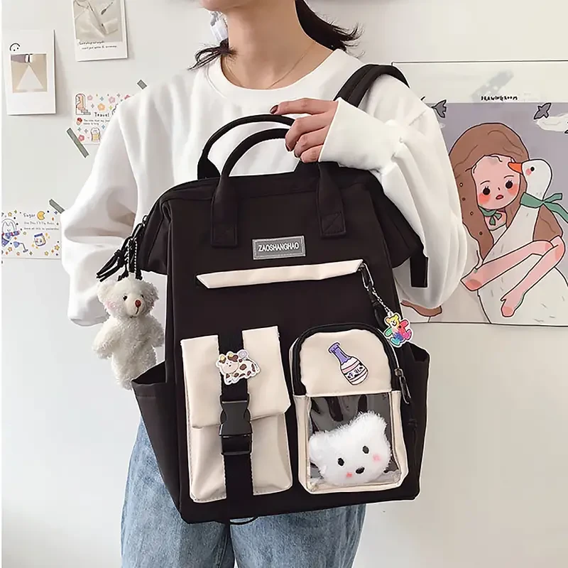 Kawaii Big Capacity Backpack with Kawaii Pin and Accessories - Cute Aesthetic School Backpack for Teen Girls
