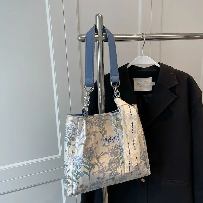 Large Shoulder Bag Summer Flower Young Women's Canvas
