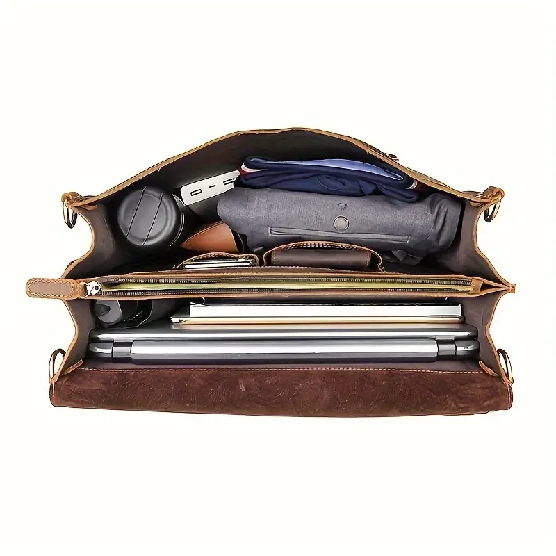Men's Vintage Leather Computer Bag - Business Tote and Crossbody Bag