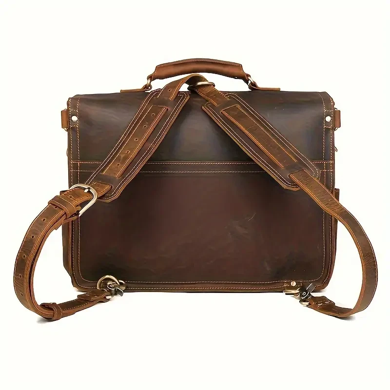Men's Vintage Leather Computer Bag - Business Tote and Crossbody Bag