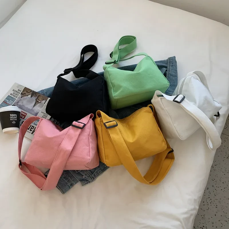 Candy-colored Canvas Women's Artistic Simple Casual One-shoulder Crossbody Portable Big Cloth Bag