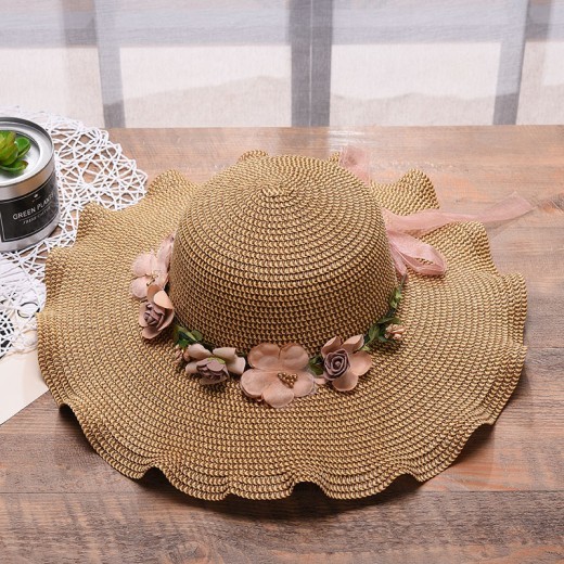 Ladies Hat Big Wave Flower Sun Hat Beach Outdoor Sun Hat Sunscreen Straw Hat