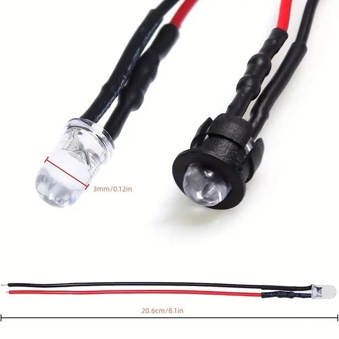 20 pcs LED 12V Bulb Prewired 3mm With Fixed Bracket And AA Battery Box