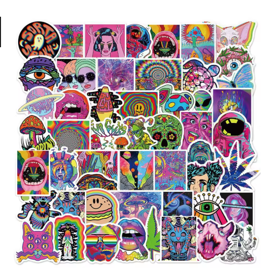 10/30/50pcs Cartoon Colorful Psychedelic Trippy Stickers Aesthetic Laptop Guitar Luggage Phone Graffiti Sticker Decals Kids Toy