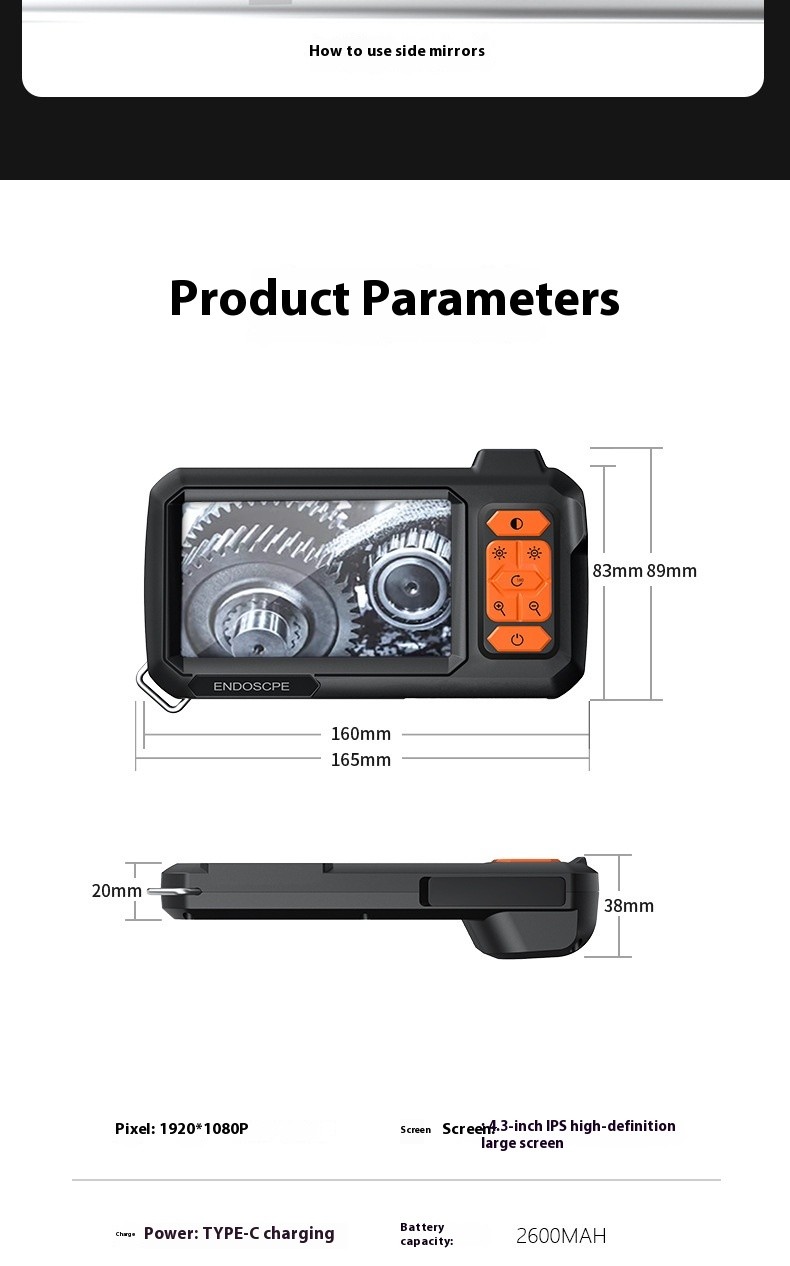 43-inch IPS Screen 1080p High-definition Industrial Endoscope 8m Handheld Camera