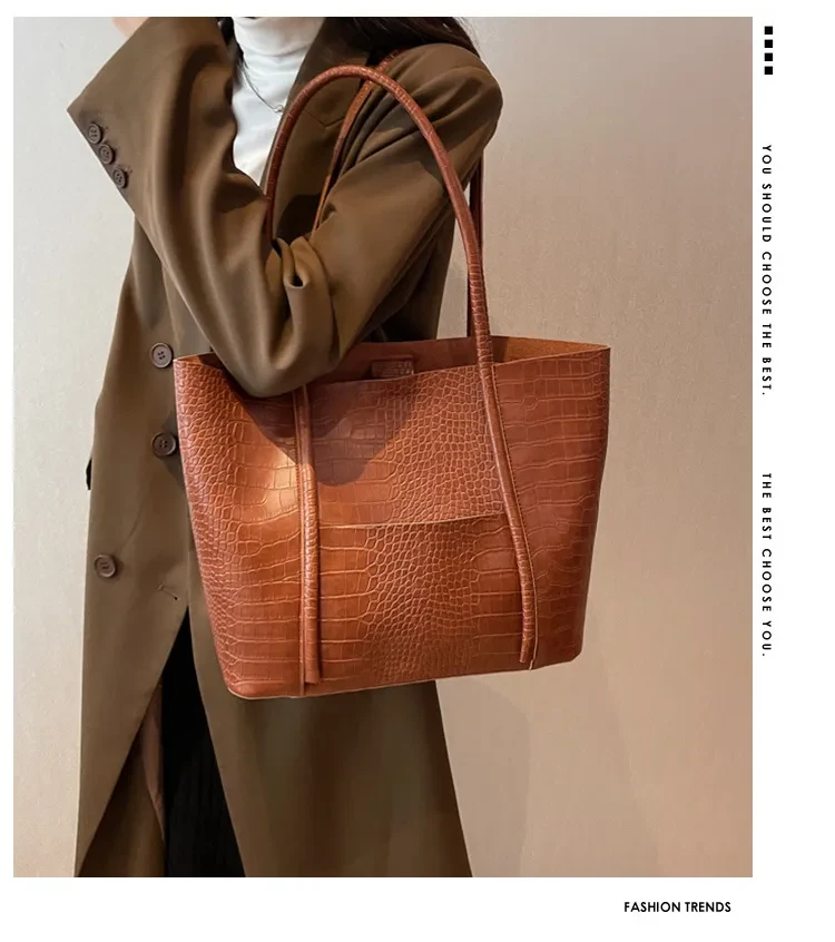 Advanced Texture Shoulder Soft Leather Western Style Commuter Tote Large Capacity Combination Bags