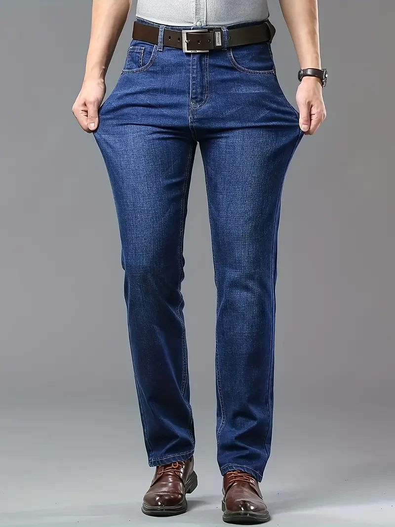 Men's Solid Thin Washed Denim Trousers - Summer Casual Jeans