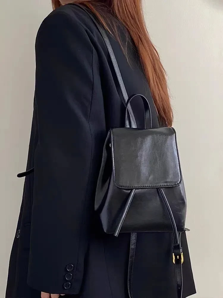 Retro Brown Backpack Women's Simple Literary Shoulder Bag