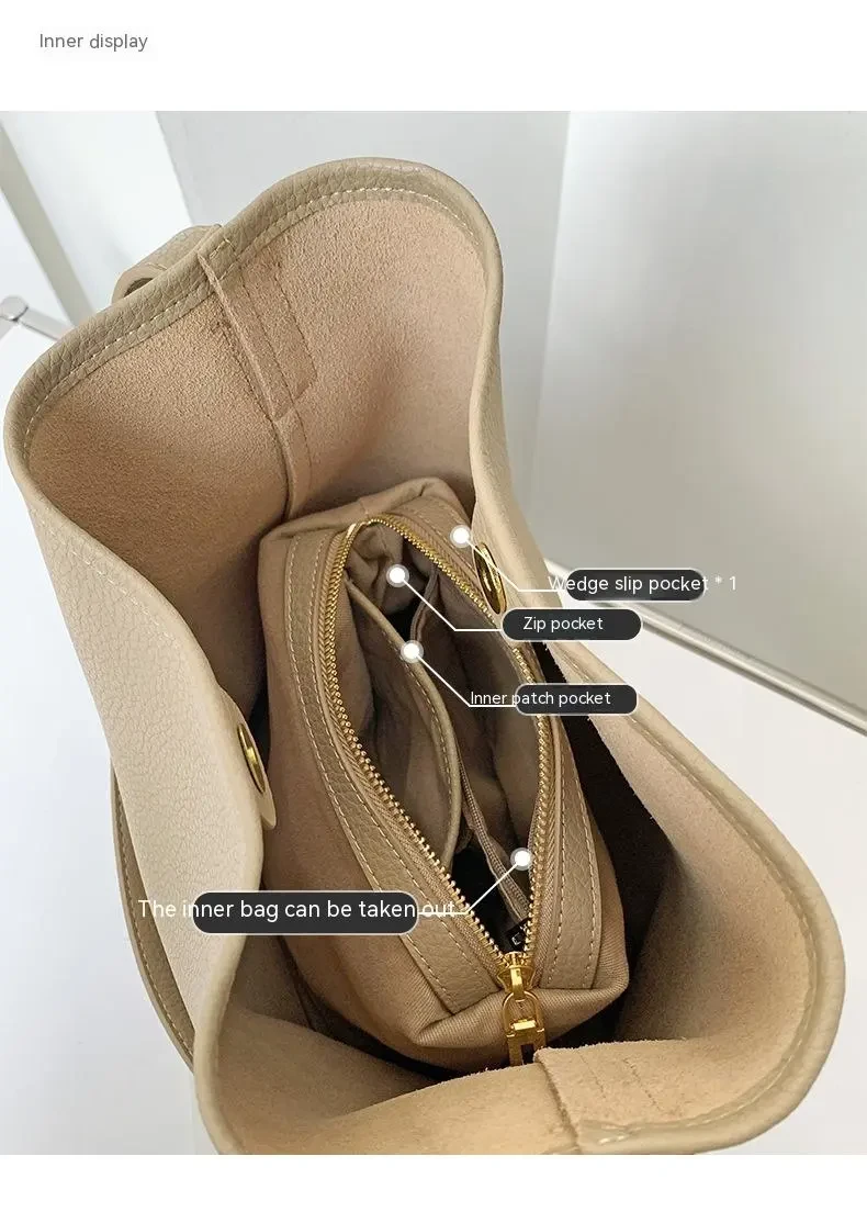 Fashion All-match Crossbody Special-interest Design Cowhide Bucket Bag