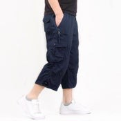 3/4 Cotton Cargo Short Pants Casual Loose Fit Outdoor Shorts Elastic Waist NAVY