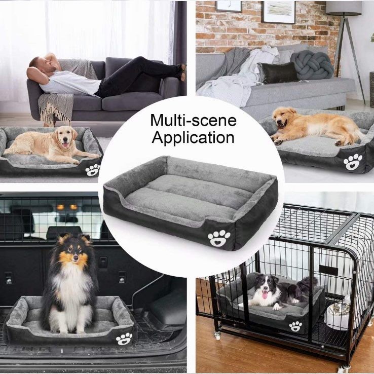 Calming Dog Bed Warming Washable Oxford with Soft Cotton and Coral Fleece Grey