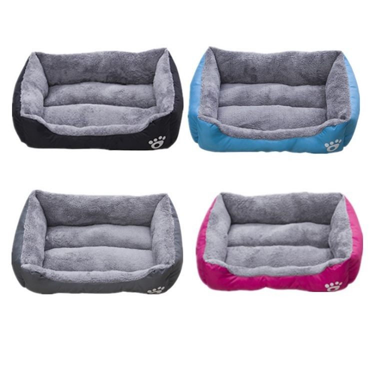 Calming Dog Bed Warming Washable Oxford with Soft Cotton and Coral Fleece Blue
