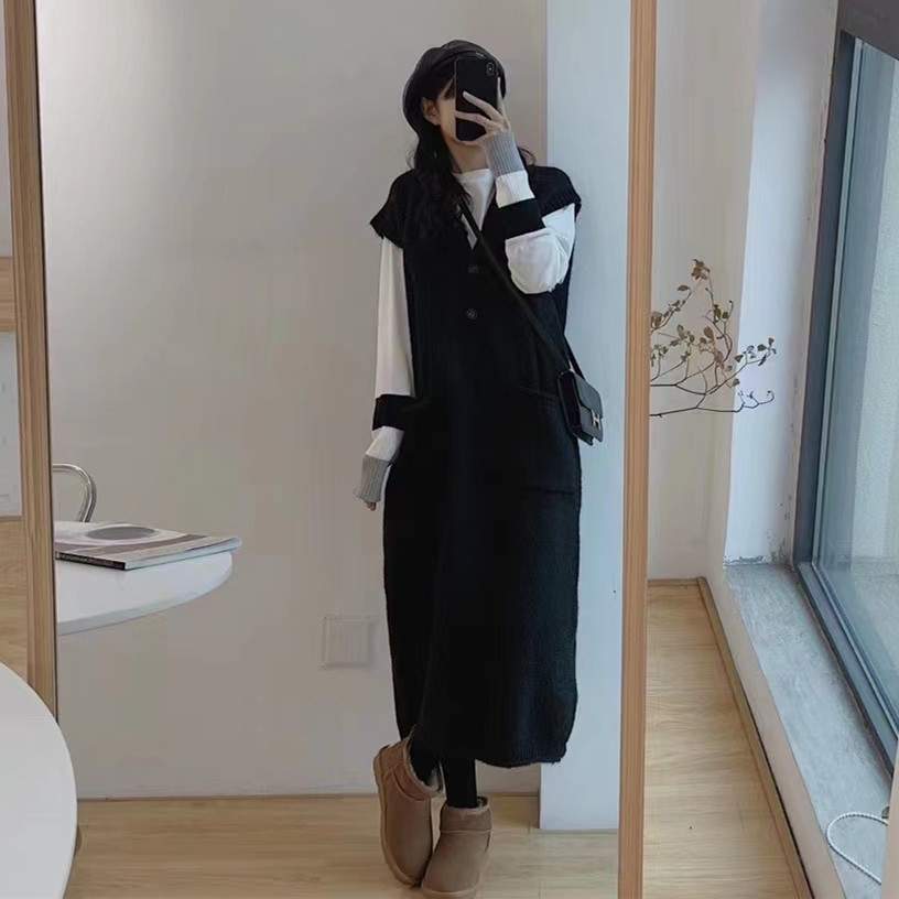 Autumn And Winter Loose Cold Wind Sweater And Sleeveless Dress
