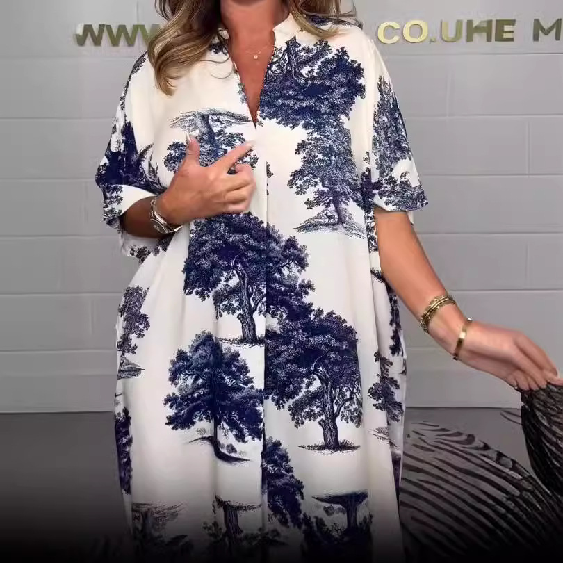 Women's Digital Printing Loose V-neck Dress