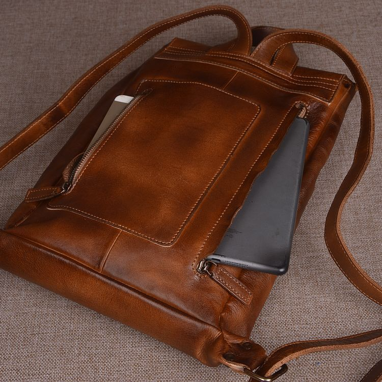 Men's fashion head layer leather, vegetable tanned leather bag, hand polishing color, personalized lady backpack, large capacity computer bag
