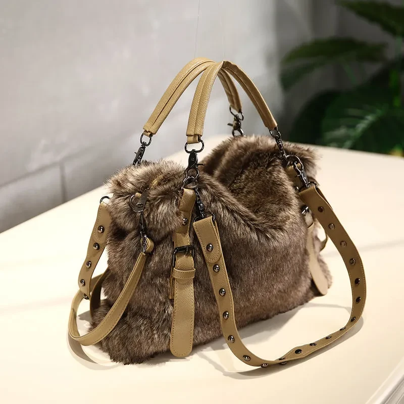 Women's Fashion Fur Large Capacity Biker Bag