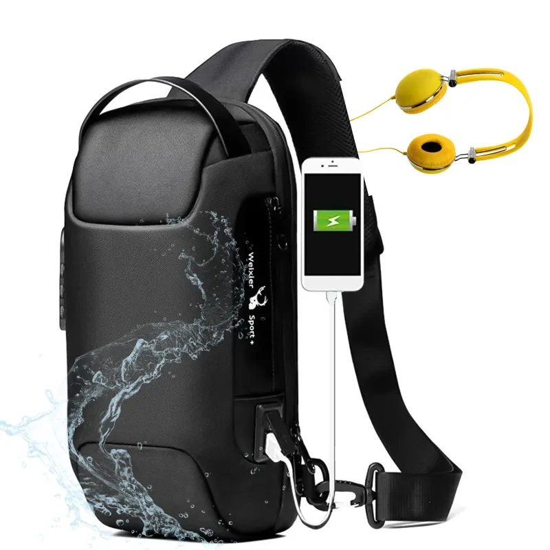 Waterproof USB Bag Men Chest Pack