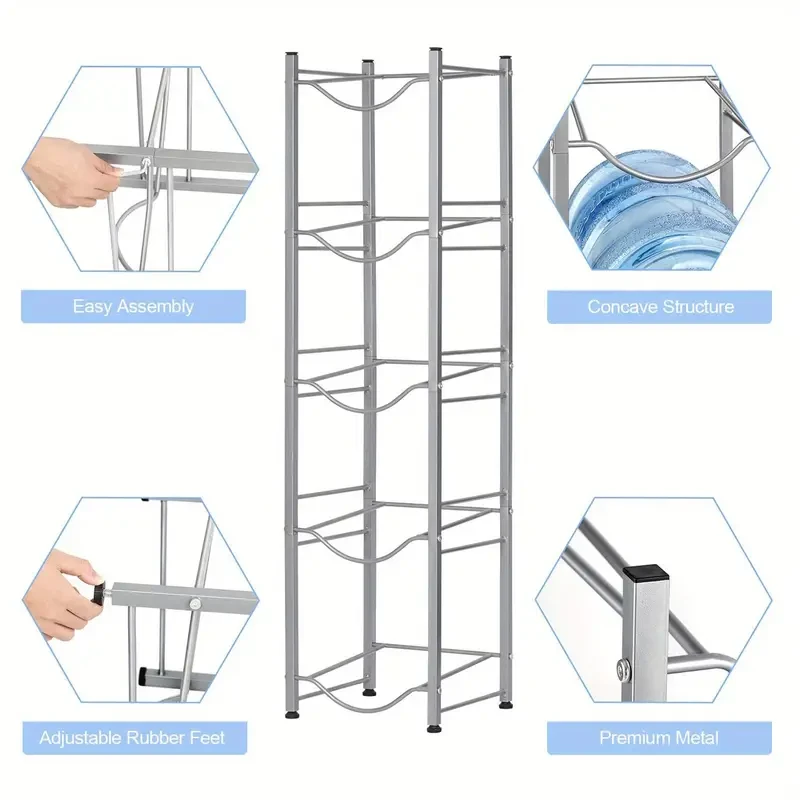 5-Tier 5 Gallon Water Bottle Storage Rack - Detachable Heavy Duty Water Jug Shelf