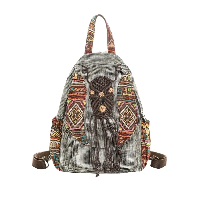 A touch of splendid ethnic style Chinese style hand-woven leisure travel retro wild art canvas fabric backpack