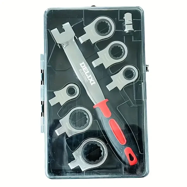 DELIXI ELECTRIC 12-in-1 Interchangeable Ratchet Wrench Set, Mechanical Metal Socket Spanner with Quick Release, Mirror Polished, Non-Slip, High Temperature Quenched, Precision Forged