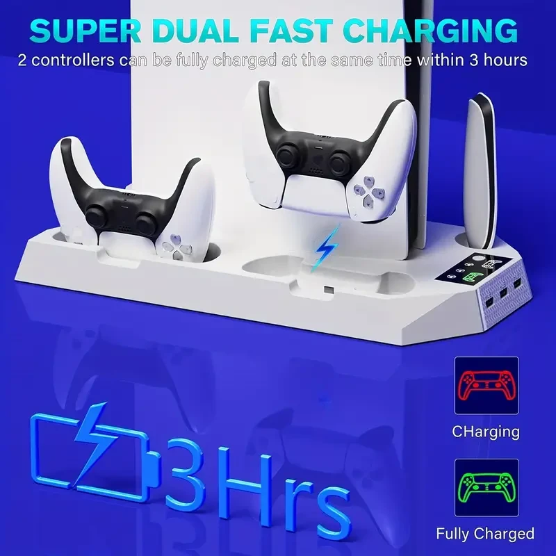 Cooling Station for PS5 Stand and Dual Controller Charging Station