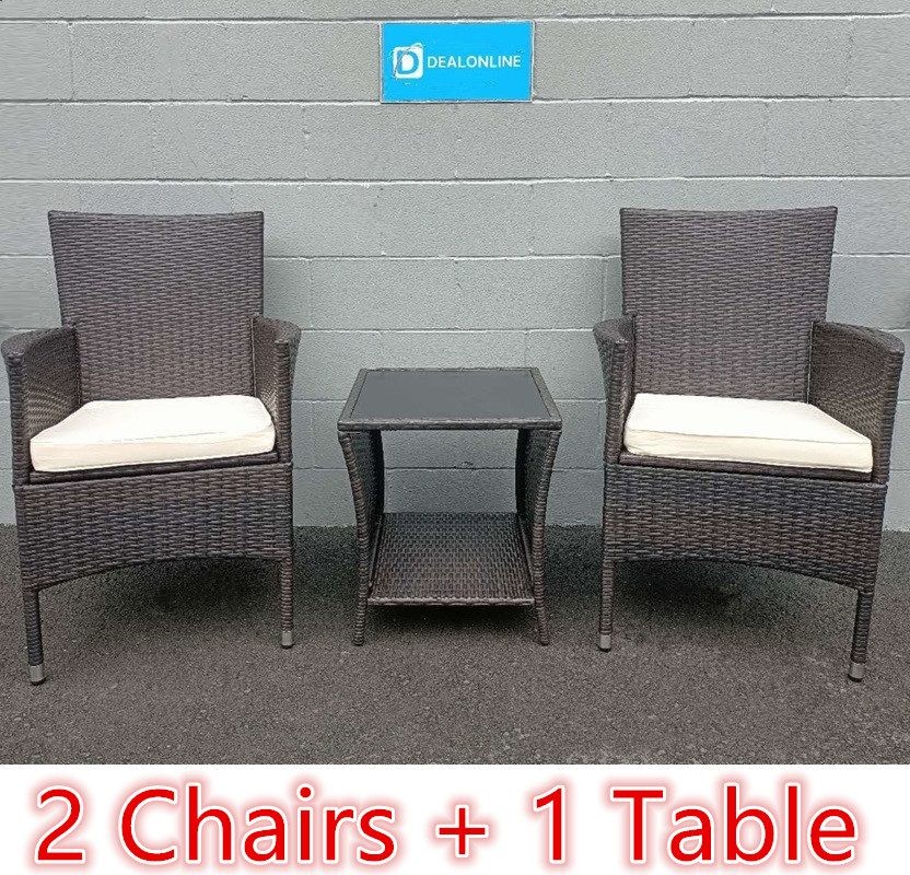 BROWN PE/PVC Rattan Patio Chairs & Round Table 3PC Set