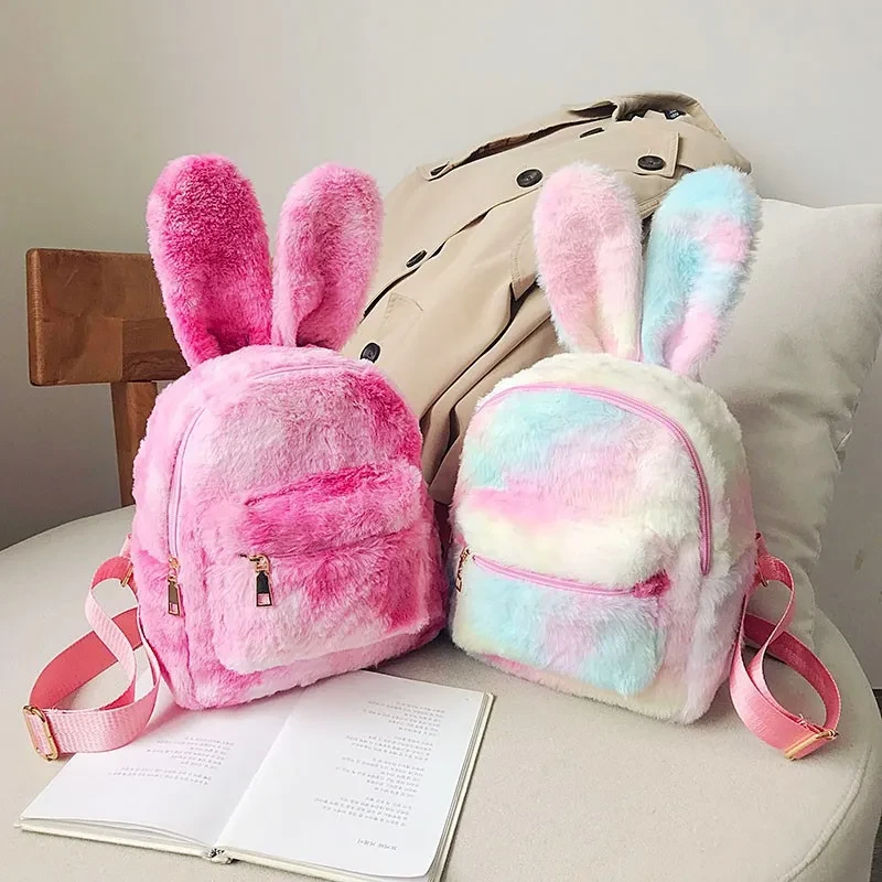 New Style Plush Bunny Ears Backpack Female