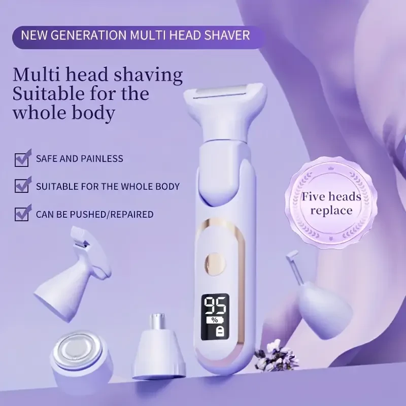 5 in 1 Electric Epilator for Women - USB Rechargeable, Great for Armpits, Bikini Area And Legs