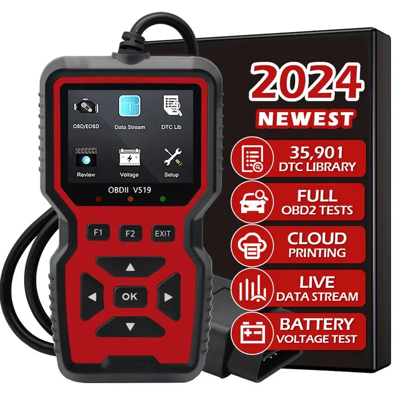 1pc OBD2 Scanner V519, USB Powered Car Diagnostic Code Reader, Voltage Tester, Engine Fault Code Checker with Live Data Stream, Cloud Printing, No Battery Required